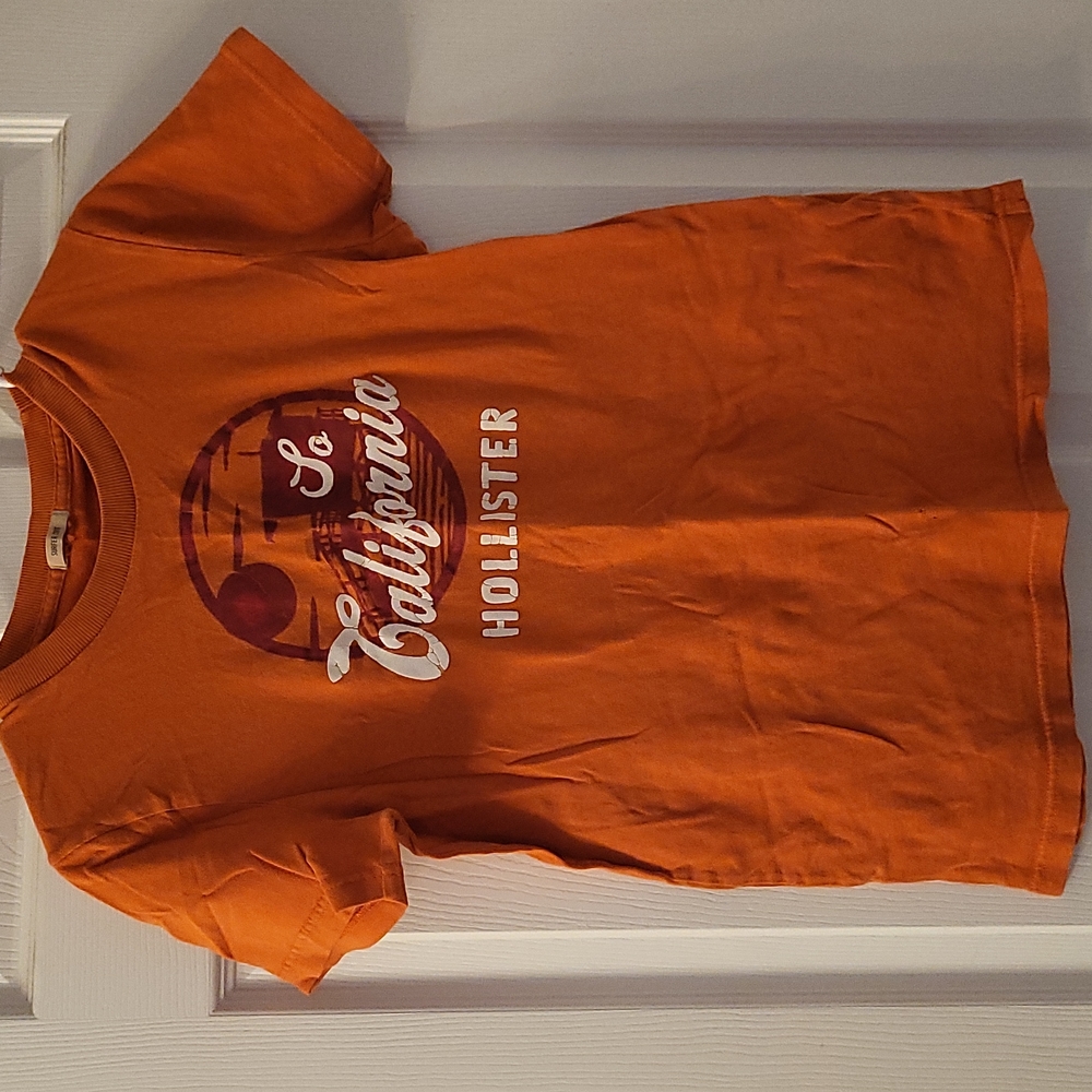 Mens Orange Hollister surfer cut shirt sz Sm